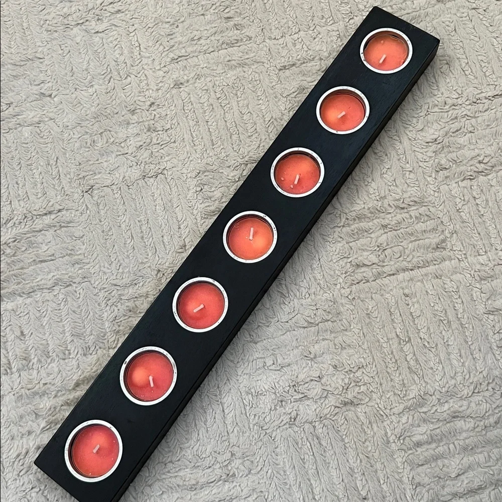 IKEA Black Wooden candle holder 7 tea light votive candles